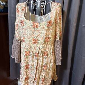 Umgee Flowy Boho Hippie Peasant Long Babydoll Tunic Top or Mini Dress